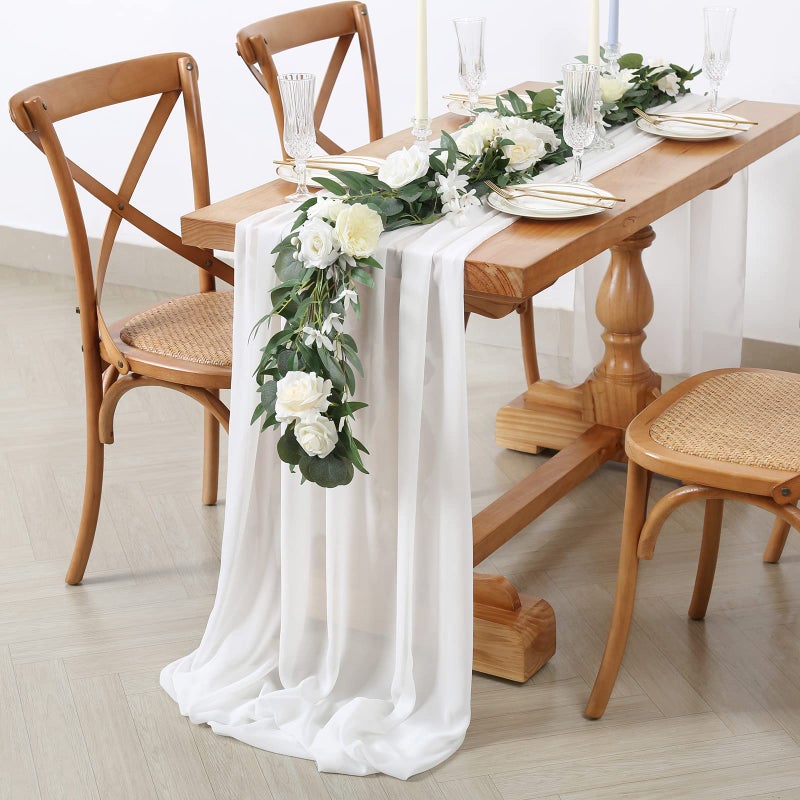 SoarDream White Table Runner 10 Pieces 27x120 Inches Wedding Chiffon Table Runners 10ft Soft Fabric for Bridal Baby Shower Decorations - Image 2
